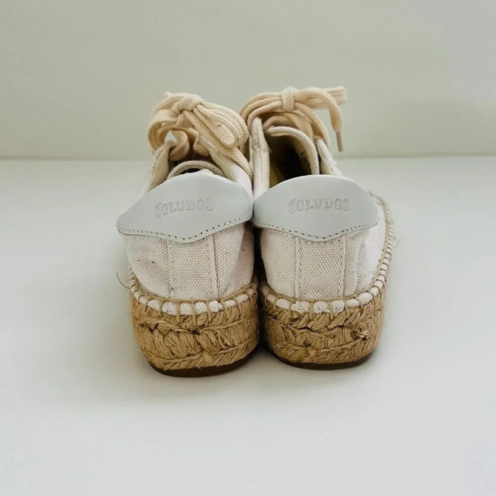 SOLUDOS Izzy Ivory Canvas Espadrille Lace Up Sneakers - US 7